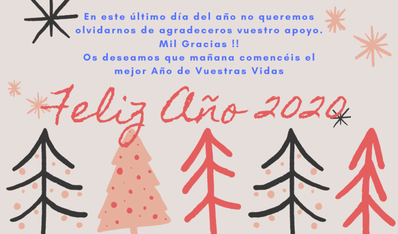 Mensaje de Feliz Navidad con ilustraciones sencillas de pinos y estrellas con fondo blanco Etiqueta.png