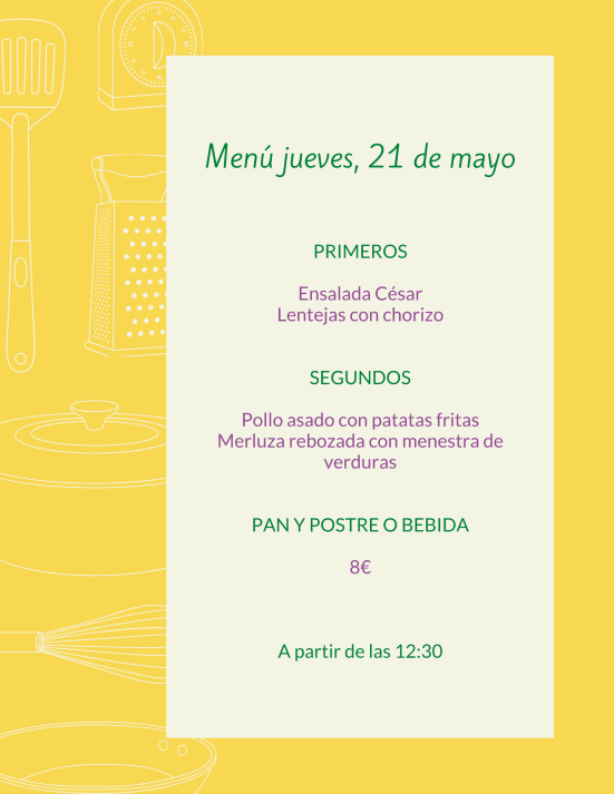 Purple Kitchen Tools Illustration School Lunch Menu