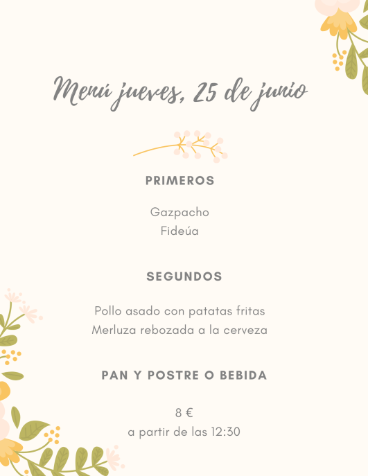 Beige Flower Accent Wedding Menu