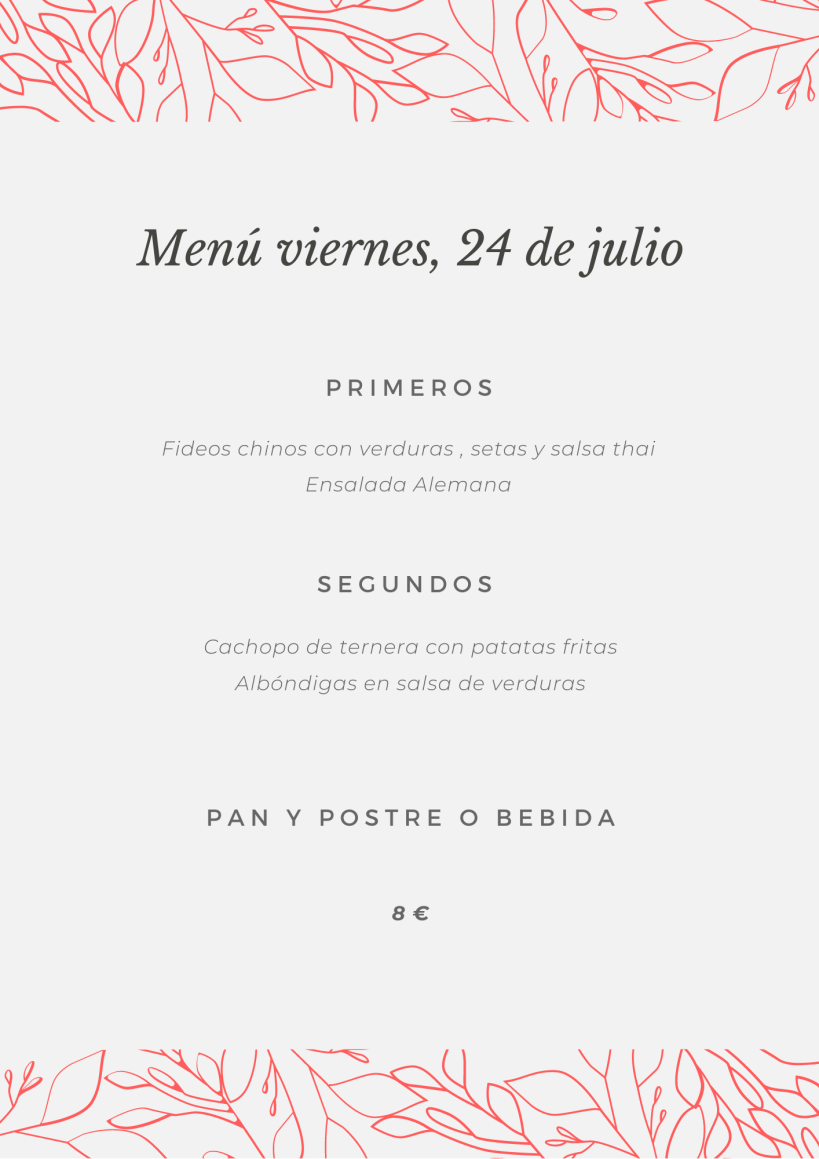 Menú jueves, 23 de julio